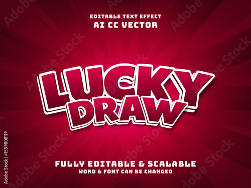 Lucky draw editable text effect with red background. casino game