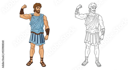 Theseus Greek Myth Hero Coloring Page Iconic Mythological Character in Color and Outline