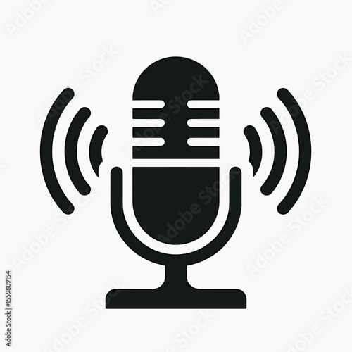 Vintage microphone with sound waves in flat design style  