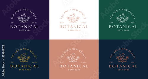 Wedding logos, botanical logo, floral frame for labels, hand drawn elegant, delicate and minimalist monogram collection. Botanical vector design