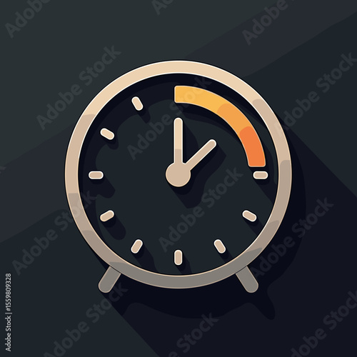 Analog alarm clock with orange dial indicator on dark background  