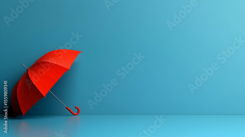Raindrops on a blue background on a red umbrella represent protection and weather forecasting.