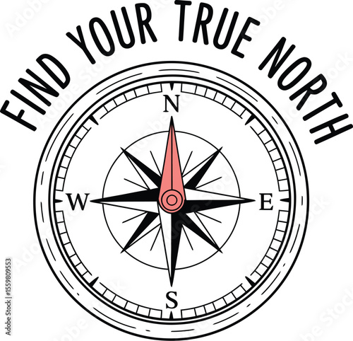 Compass with directional points and motivational phrase navigation guidance north south