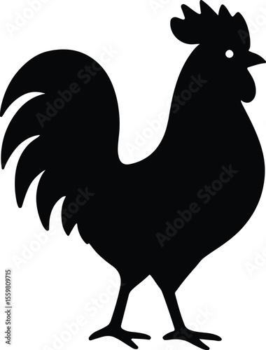 Silhouette of a stylized black rooster side view Vector illustration