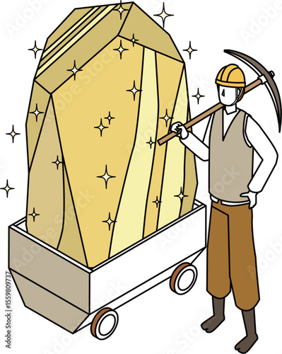 金鉱山で金塊を掘り当てる男性のイラスト