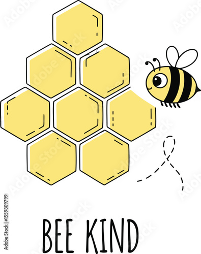 Cute bee and honeycomb illustration with inspirational phrase insect yellow vector
