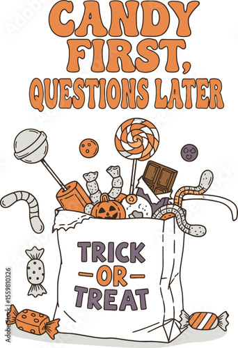 Halloween candy trick or treat bag with lollipops chocolate and gummy worms candy bag chocolate bar