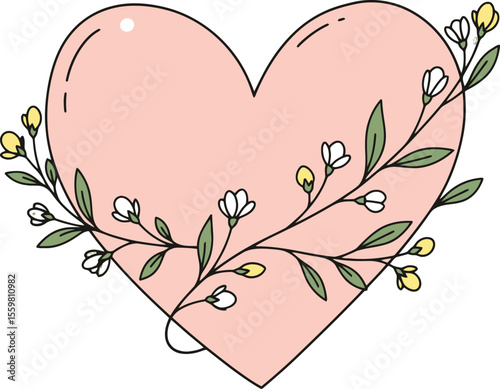 Pink heart adorned with delicate floral vine flowers