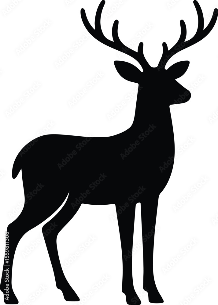 Fototapeta premium Silhouette reindeer stag isolated black on white background Vector illustration