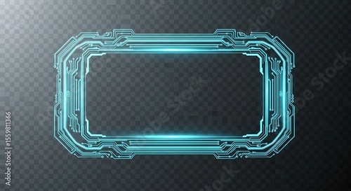 Futuristic Neon Tech Frame – Glowing HUD Interface Border for Sci-Fi UI Transparent background.