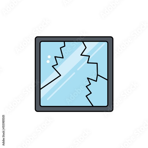 An icon depicting a square piece of glass with visible cracks, symbolizing a broken screen, damage, or fragility.