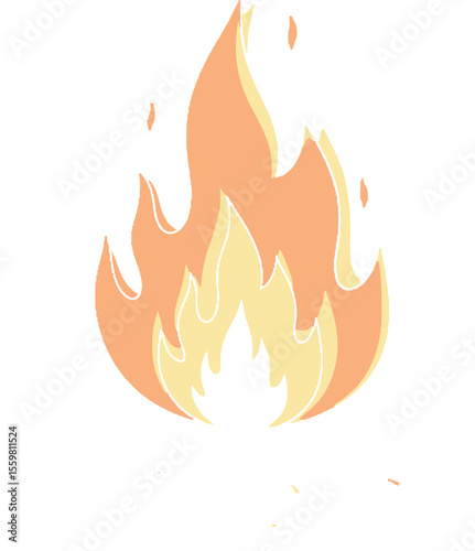 Stylized flames burning bright orange and yellow with white outlines fire heat