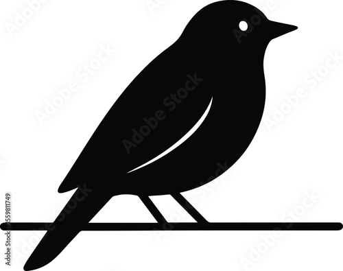Silhouette small bird perched on branch simple minimal Vector illustration