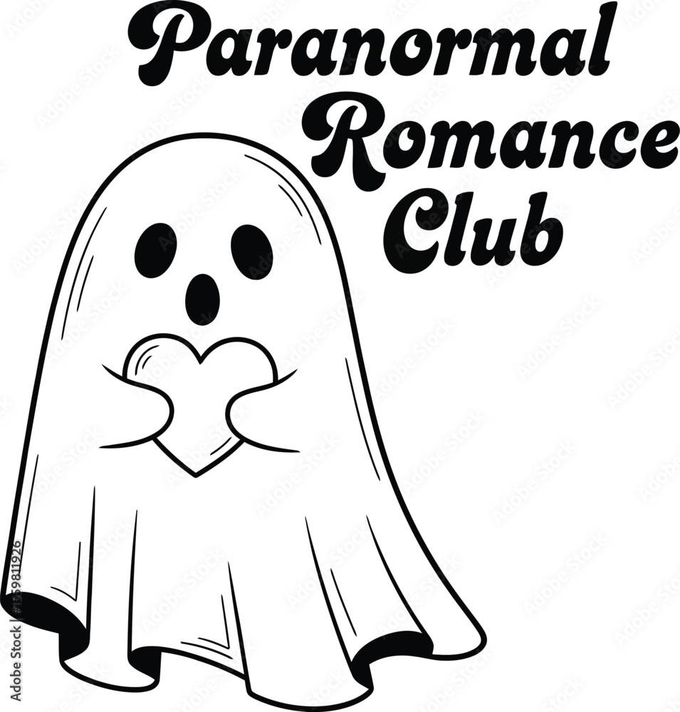 Obraz premium Adorable ghost holding heart with paranormal romance club text love