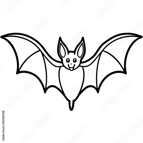 Clean black line art of a bat flying with wings spread — white background