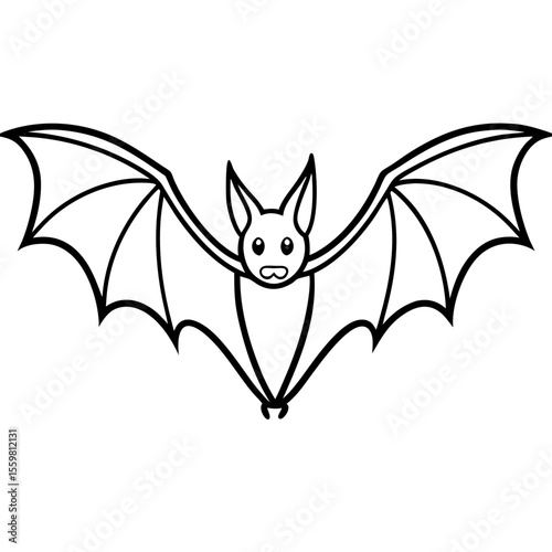 Clean black line art of a bat flying with wings spread — white background