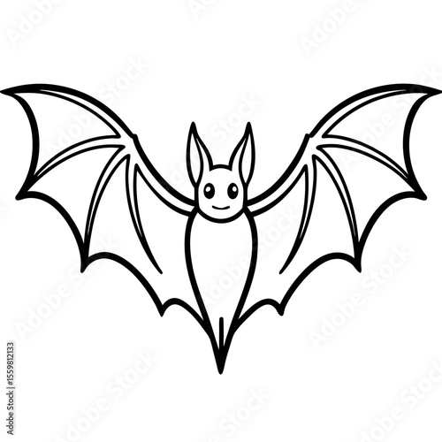 Clean black line art of a bat flying with wings spread — white background