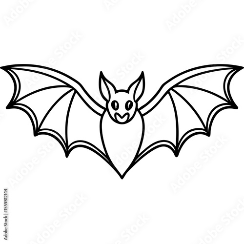 Clean black line art of a bat flying with wings spread — white background