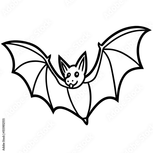 Clean black line art of a bat flying with wings spread — white background