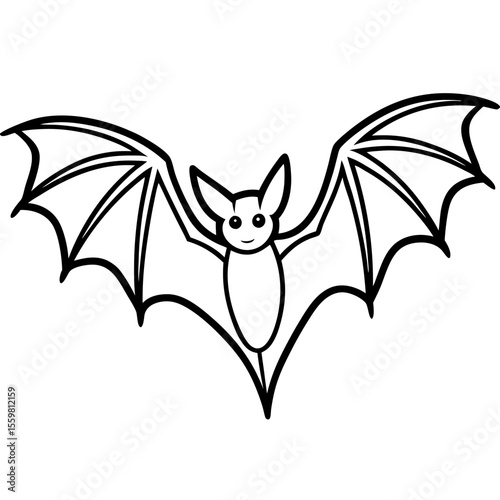 Clean black line art of a bat flying with wings spread — white background