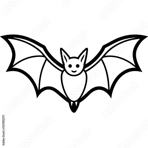 Clean black line art of a bat flying with wings spread — white background