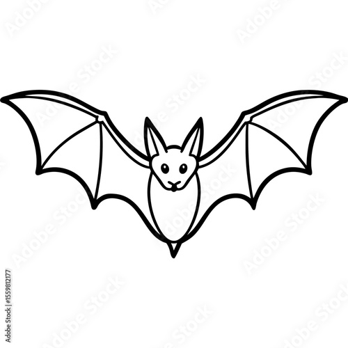 Clean black line art of a bat flying with wings spread — white background