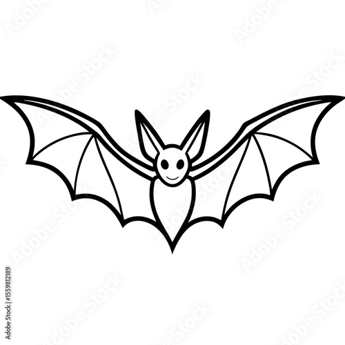 Clean black line art of a bat flying with wings spread — white background