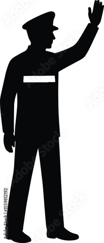 Silhouette traffic officer directing traffic with raised hand Vector illustration