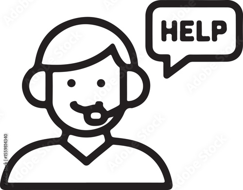 Customer service representative with headset and help speech bubble icon isolated on white background