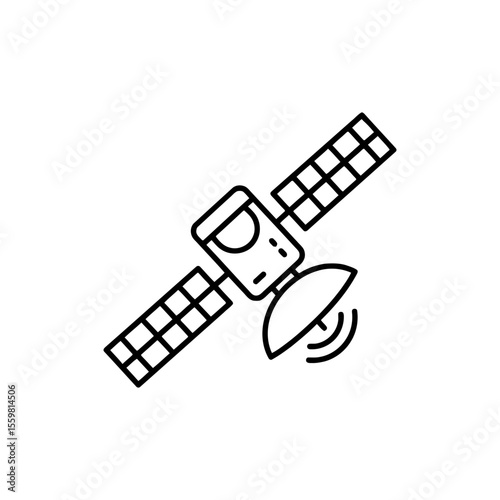 Black line icon of a satellite representing telecommunications and signal transmission