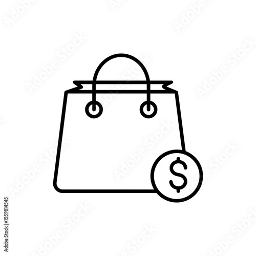 Black line icon of a shopping bag representing retail and commerce
