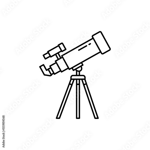 Black line icon of a telescope symbolizing astronomy and space exploration