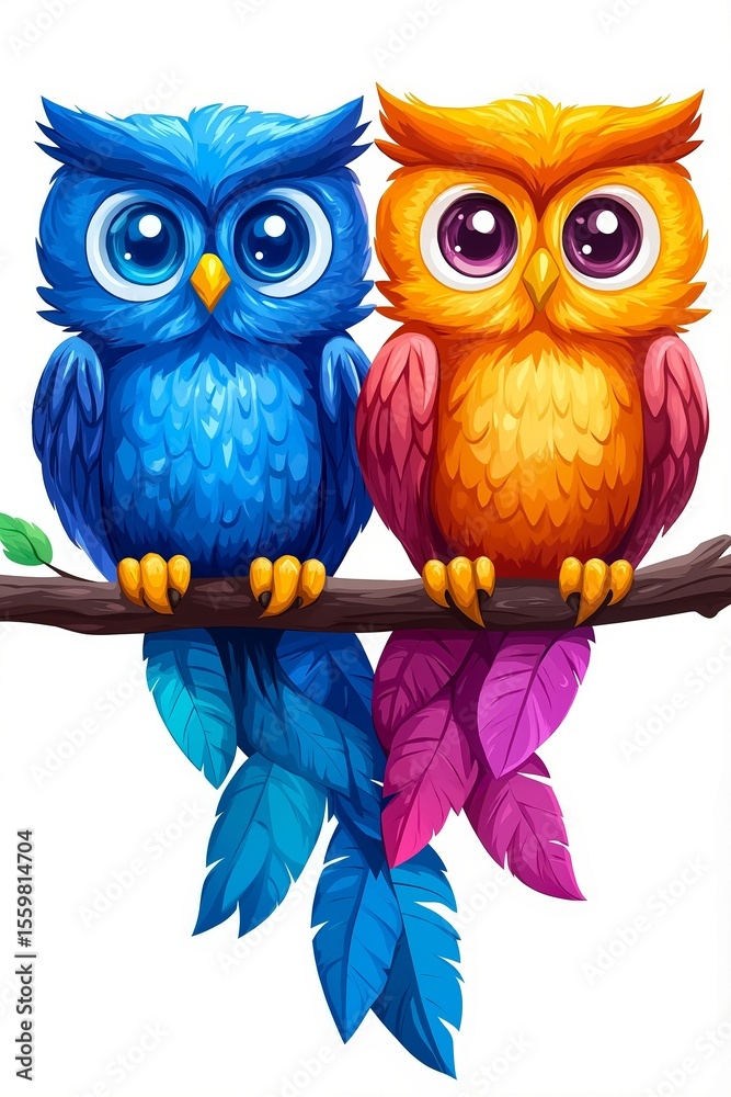 Fototapeta premium Two owls sitting on a branch