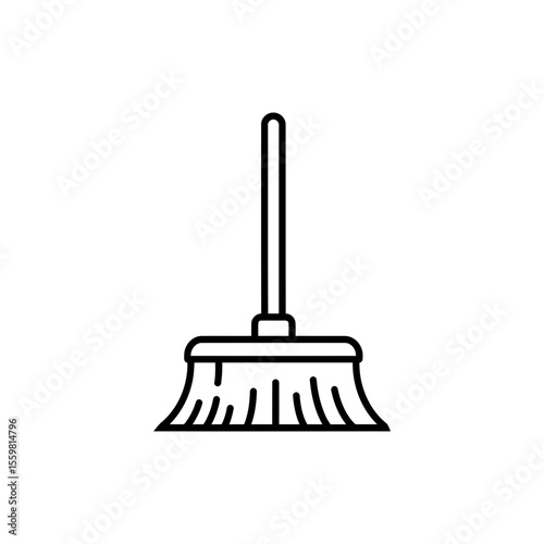 Black line icon of a broom standing upright representing cleaning services and hygiene