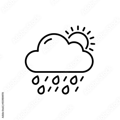 Black line icon of a light rain cloud representing weather and climate conditions