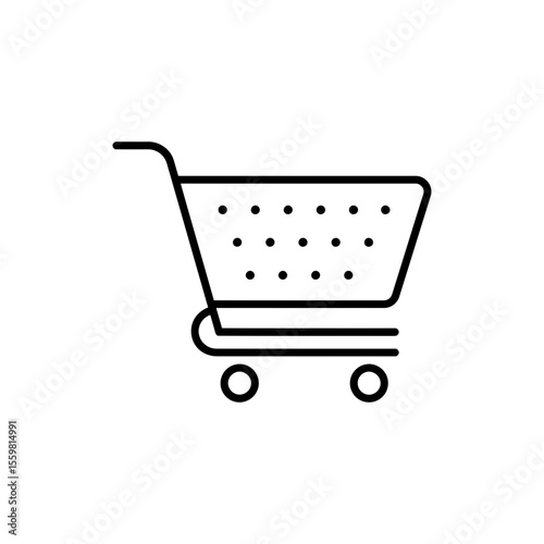 Black line icon of a shopping cart representing e-commerce and online shopping