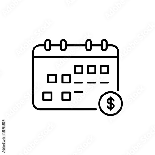 Black line icon of a calendar with dollar sign representing billing and financial planning