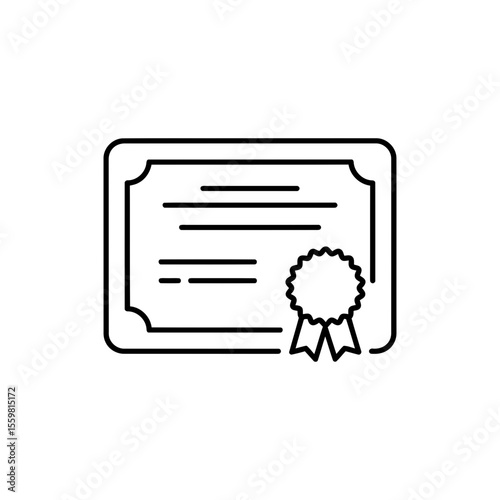 Black line icon of a graduation certificate representing diploma and academic certification