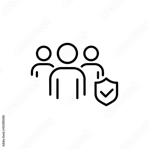 Black line icon of a group of people representing community and security