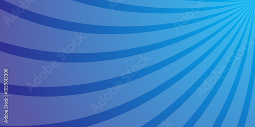 Abstract Morning Blue Sunrise Background with Glowing Radial Lines and Sun Rays.