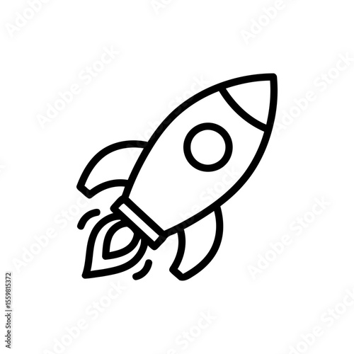 Black line icon of a rocket launchpad representing innovation and research launch