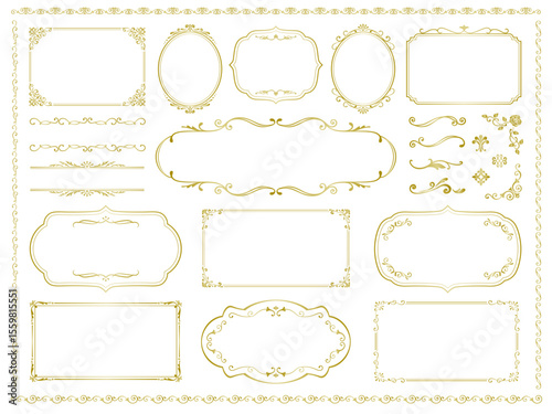 vintage frame set 3_gold／サンプルテキスト・背景無しで使いやすいセピアのビンテージフレームセット3
