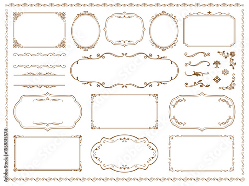 vintage frame set 3_sepia／サンプルテキスト・背景無しで使いやすいセピアのビンテージフレームセット3