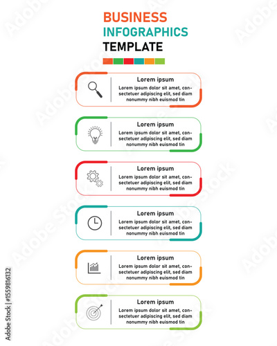Business infographic template design with 6 steps. Infographic template of business which can be used for presentations banners, workflow layout, annual report, web design.