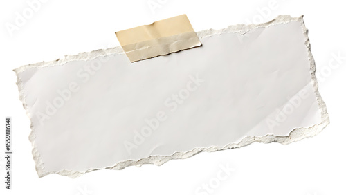 Roughly torn paper piece with adhesive tape isolated on transparent background