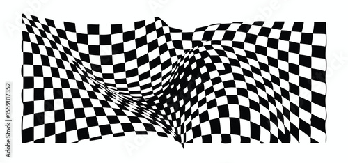 Vector art of a black and white checkered racing flag waving, isolated on white background.