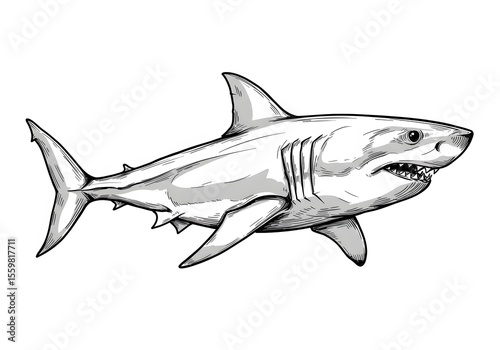Magnificent Great White Shark: A Detailed Hand-Drawn Illustration