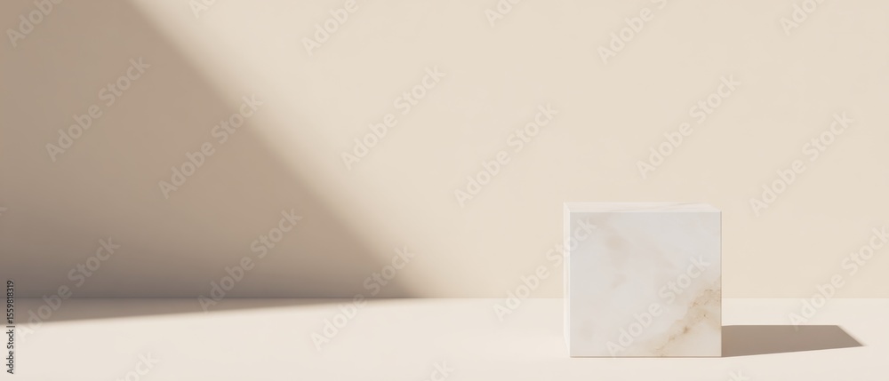 Fototapeta premium Smooth Marble Block Centered on White-to-Cream Gradient Background