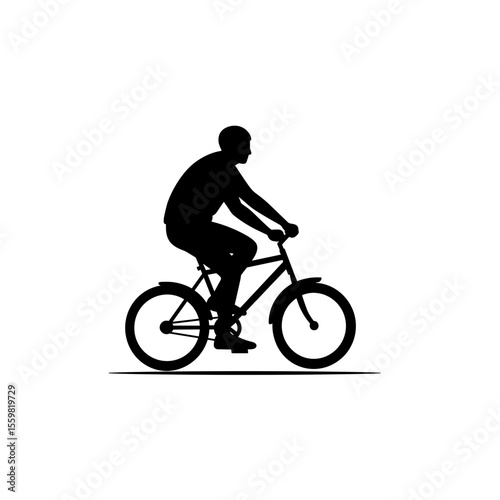 Silhouette of a man riding a bicycle in profile view  