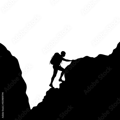 Silhouette of a climber ascending rocks in a canyon 